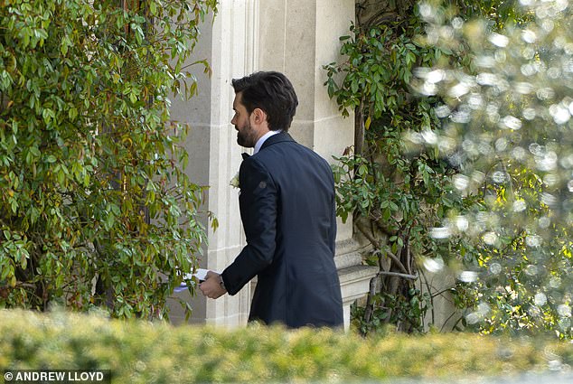 Pictured: Jack arriving at the wedding on Saturday in a Tom Ford suit - he later had to change after a wardrobe malfunction