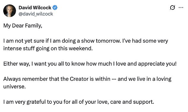 Last week he posted that he had 'some very intense stuff going on' and thanked followers for their support