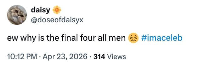 Taking to X they fumed: 'Great series ruined by a s*** final 4': 'Never been such a boring final 4': 'Worst final in history'