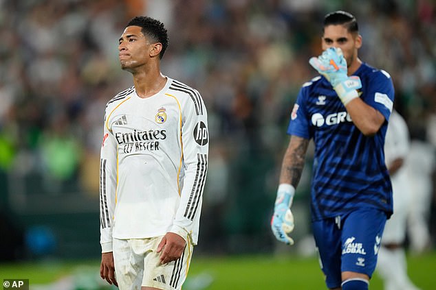 Bellingham looks dejected at full-time after Real Madrid were held to a draw on Friday