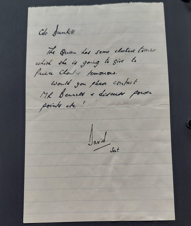 A personal handwritten note which details the late Queen's wish to give a young Charles some electric trains