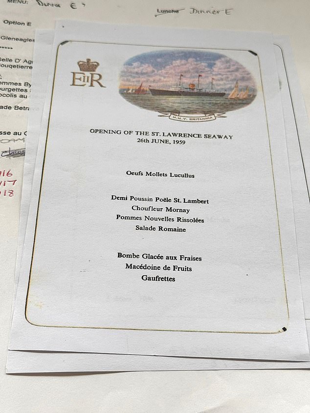 A French-inspired menu from June 1959 as the yacht sailed through North America's St Lawrence Seaway
