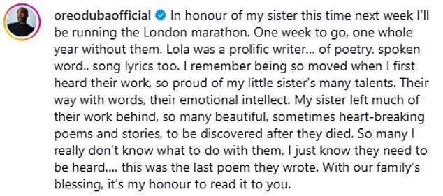 Ore is completing the marathon for Black Girls Hike, the walking community that brought Lola joy, and raising money for Smartphone Free Childhood