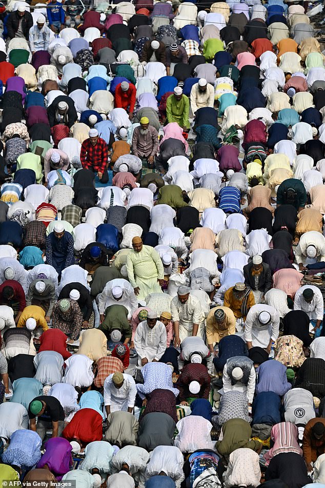 Worshippers attended noon prayers at the Biswa Ijtema on the outskirts of Dhaka, Bangladesh, in February 2024