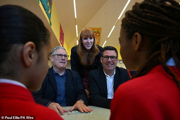 Sir Keir has also benefited from the fact another prospective successor, Manchester Mayor Andy Burnham (pictured right with the PM and Angela Rayner), remains outside of Parliament and not able to be a leadership candidate