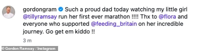 Elsewhere Gordon Ramsay shared a gushing tribute to his daughter Tilly as she prepared to race