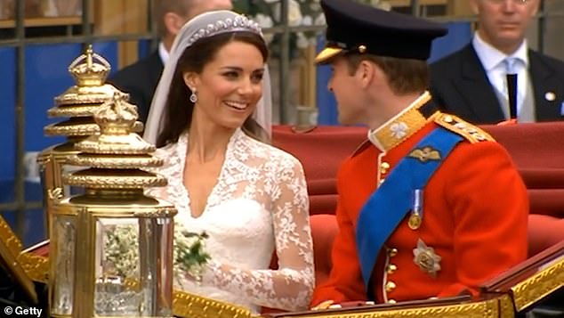 Once the couple had settled into the 1902 State Landau carriage in preparation to travel down The Mall, William asked Kate if she was 'comfy', before the newly appointed princess asked: 'Are you happy?'