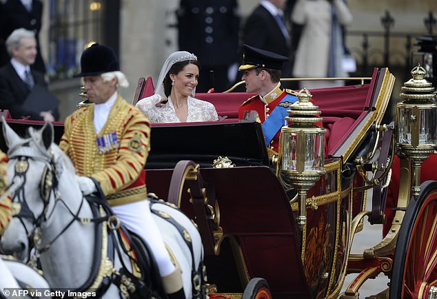 After the ceremony, the newlyweds left Westminster Abbey in a horse-drawn carriage and made their way down the procession route where thousands of royal fans waited to greet them with cheers and waves