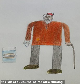 Meanwhile this depiction of a man shows his false teeth in a cup of water