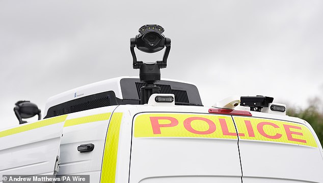 A camera on top of a Live Facial Recognition (LFR) van during a demonstration of facial recognition technology by Surrey and Sussex Police at Surrey Police headquarters last year