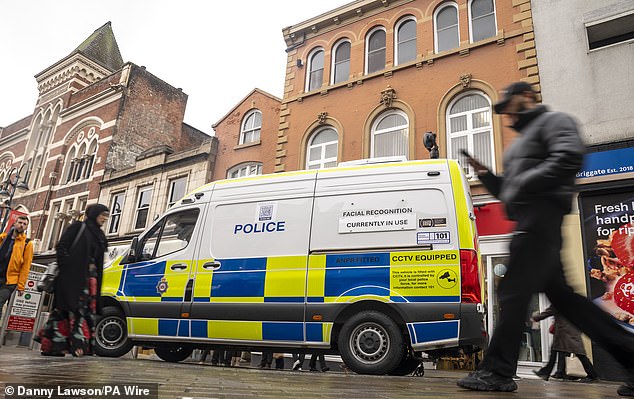 A Live Facial Recognition (LFR) van is deployed on Briggate in Leeds, as West Yorkshire Police use the facial recognition technology for the first time in Yorkshire in November 2025