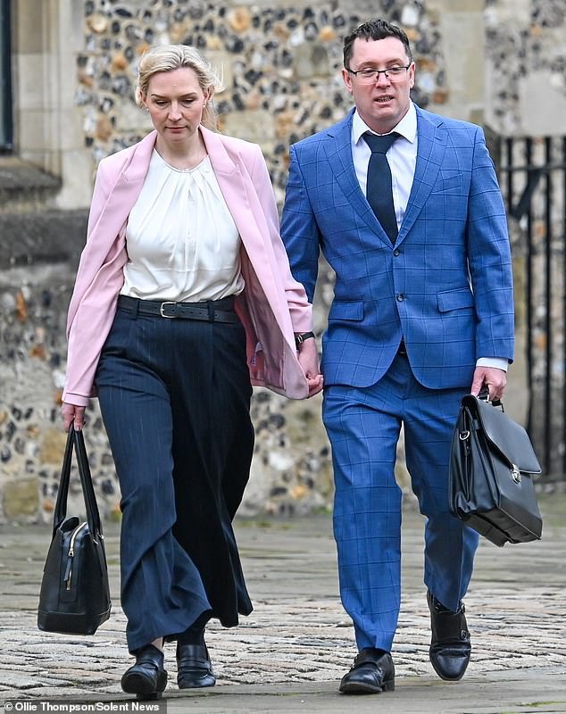 Beata walks hand in hand with Porsche-loving IT consultant Mr Trybus to Winchester Crown Court for his long trial – the woman who never doubted his innocence