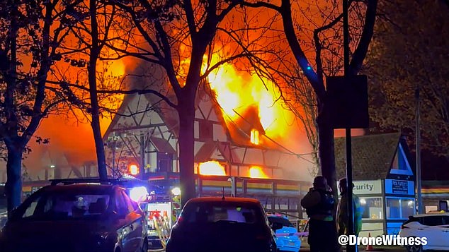 At the peak of the fire 12 fire crews were at the scene, while residents and partygoers were safely evacuated