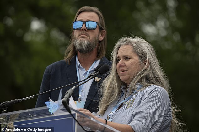 Lanette Wilson - Giuffre's sister-in-law - speaks at the vigil