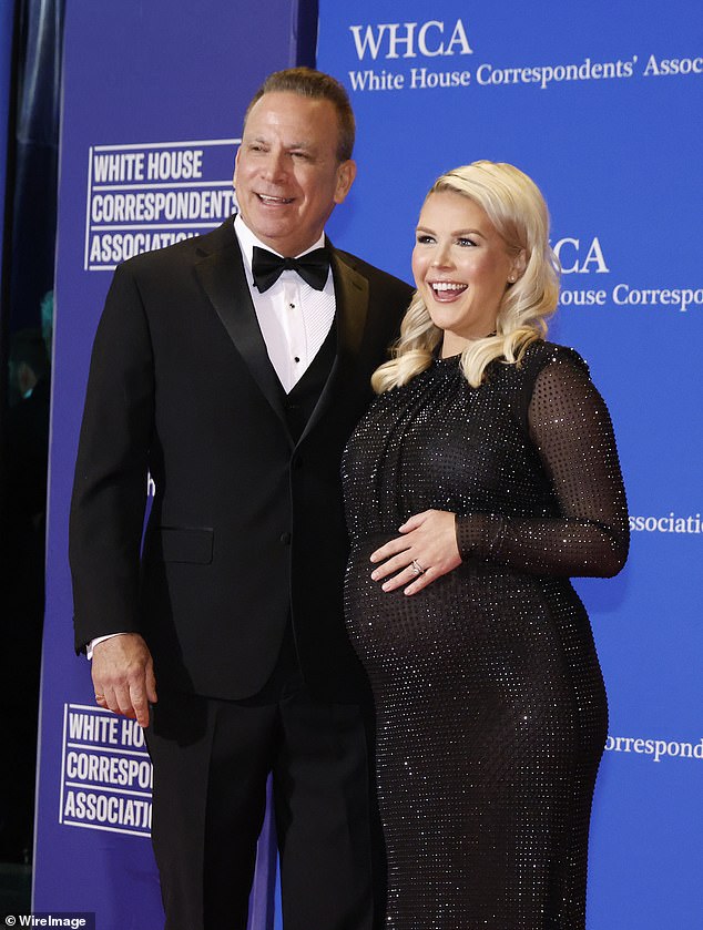 Nicholas Riccio and Karoline Leavitt attend the 2026 White House Correspondents' Dinner at Washington Hilton on April 25, 2026 in Washington, DC