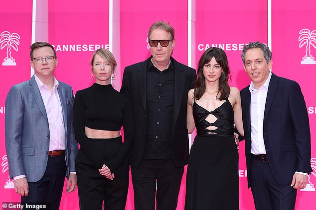 Anna posed on the red carpet alongside Matt Wolpert, Rhys Ifans, Agnes O'Casey and Ben Nedivi to promote her anticipated Apple TV space race drama Star City (pictured: L to R)