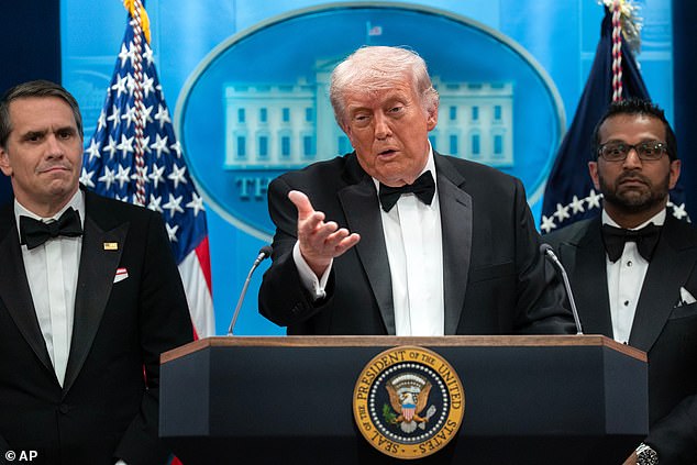 Trump, still in his tuxedo, addressed the nation just two hours after the incident and praised the secret service officer who was shot during the commotion, who is expected to recover