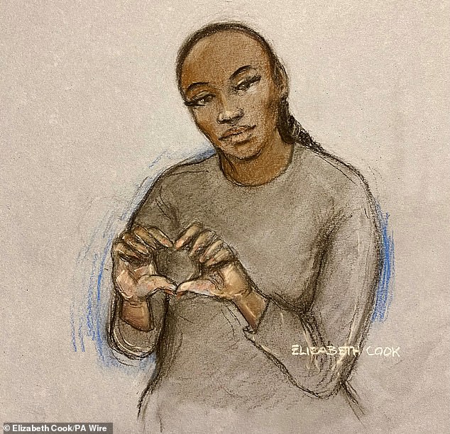 Carrington appeared in court to face charges including attempted murder, which has now been amended to murder, and made a heart sign from the dock
