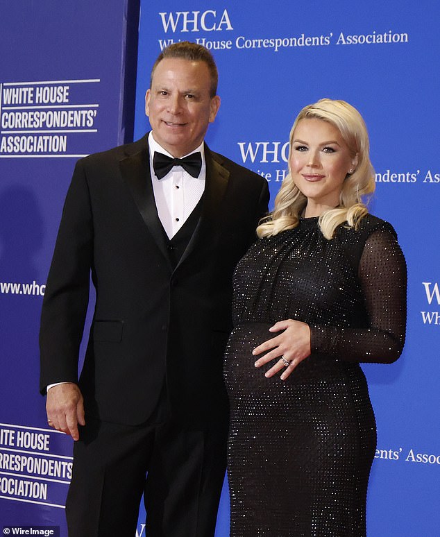 Leavitt, pictured with her husband Nicholas Riccio, is expecting her second child, a girl, any day now