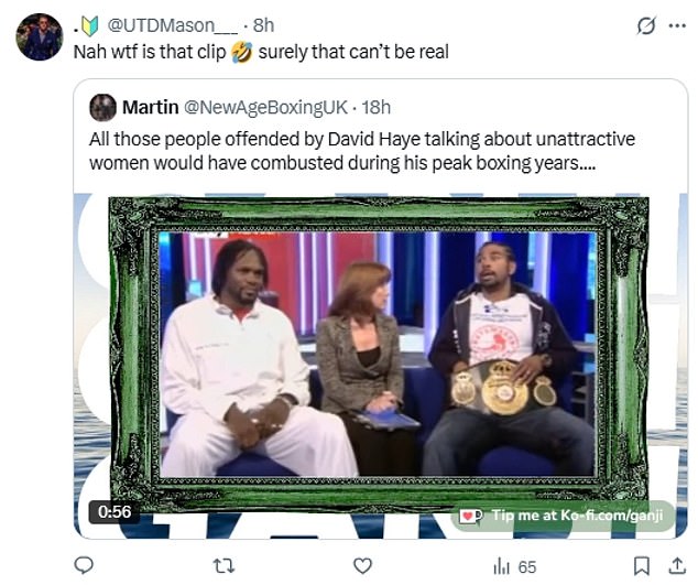 Amid the furore, a video of David from 2010 in which he refused to apologise for claiming his fight with Audley Harrison will be as 'one-sided as a gang rape', has gone viral