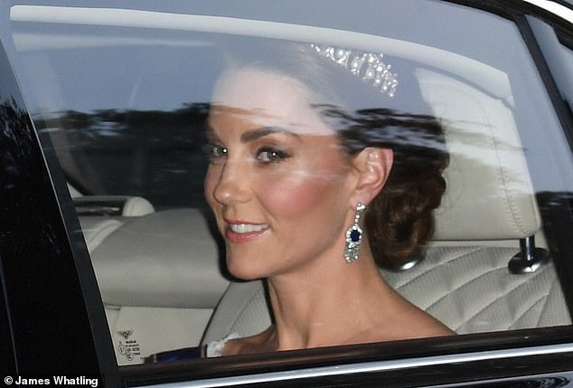 The Duke and Duchess of Cambridge leave Kensington Palace to attend the State Banquet for the US State Visit at Buckingham Palace