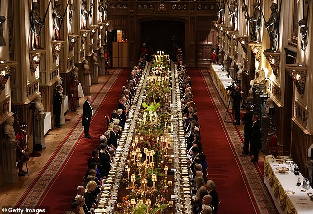 State Banquet hosted by King Charles III and members of the Royal Family at Windsor Castle during the state visit by President Trump back in 2025