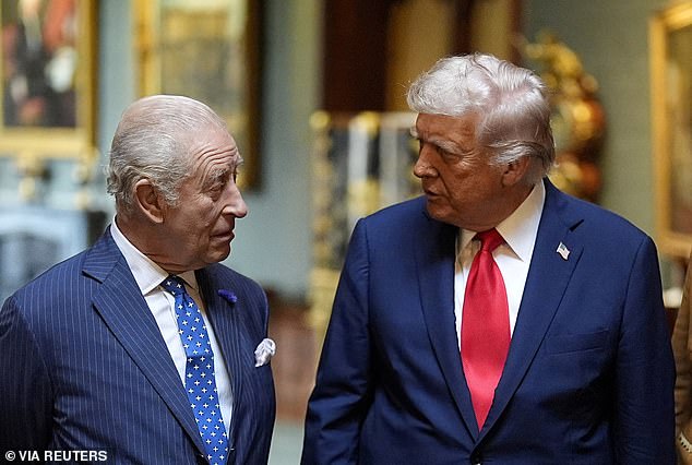 King Charles III with President Trump at Windsor Castle before formally saying goodbye to the president on day two of their state visit to the UK last year