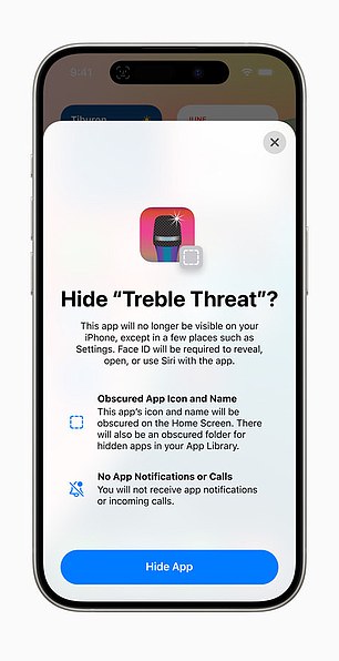 Hide features let users obscure the icon and name of the app on the Home Screen, which will also pause notifications