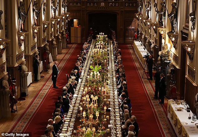 State Banquet hosted by King Charles III and members of the Royal Family at Windsor Castle during the state visit by President Trump back in 2025