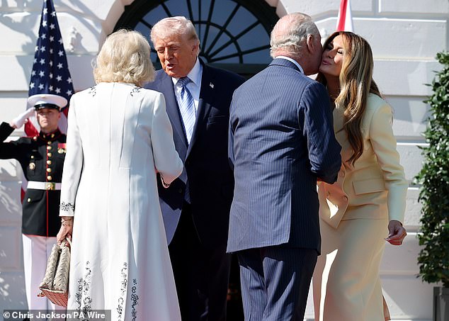 King Charles III and Queen Camilla are greeted by US President Donald Trump and First Lady Melania Trump at the White House