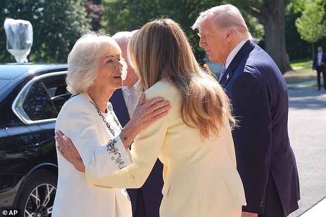 Trump gave the King a firm handshake. The First Lady kissed the Queen on both cheeks