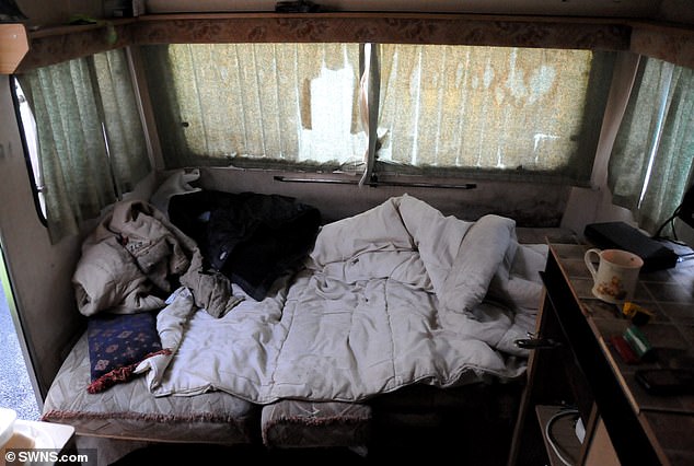 Inside a caravan home to some of the men forced to work by the Connors