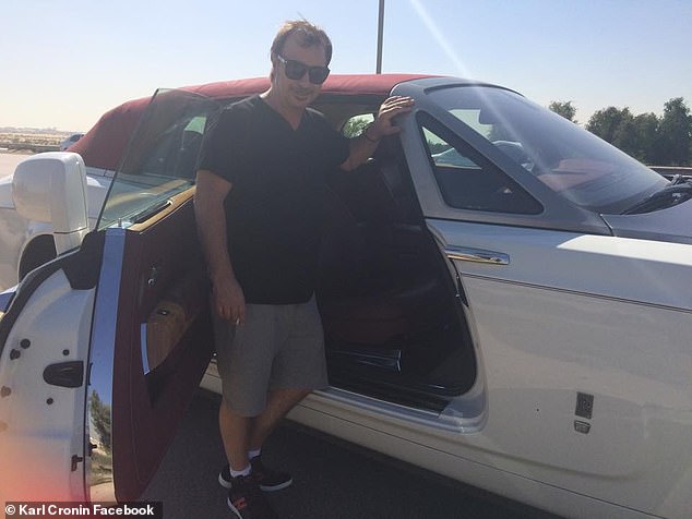Cronin is seen posing with a Rolls Royce he appeared to have purchased in Dubai