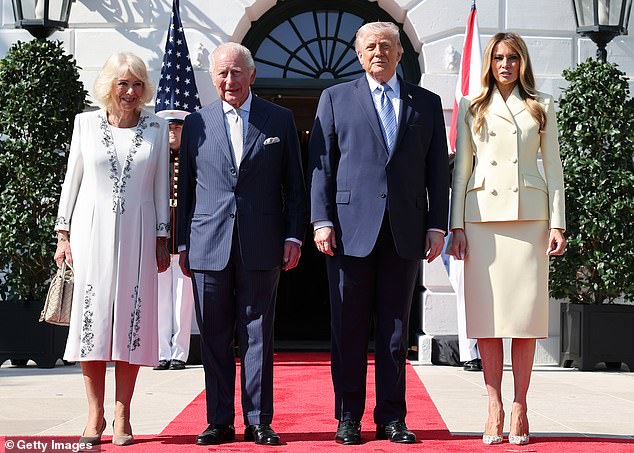 Their Majesties were then driven in a motorcade to the White House, where they were greeted by President Trump and Melania