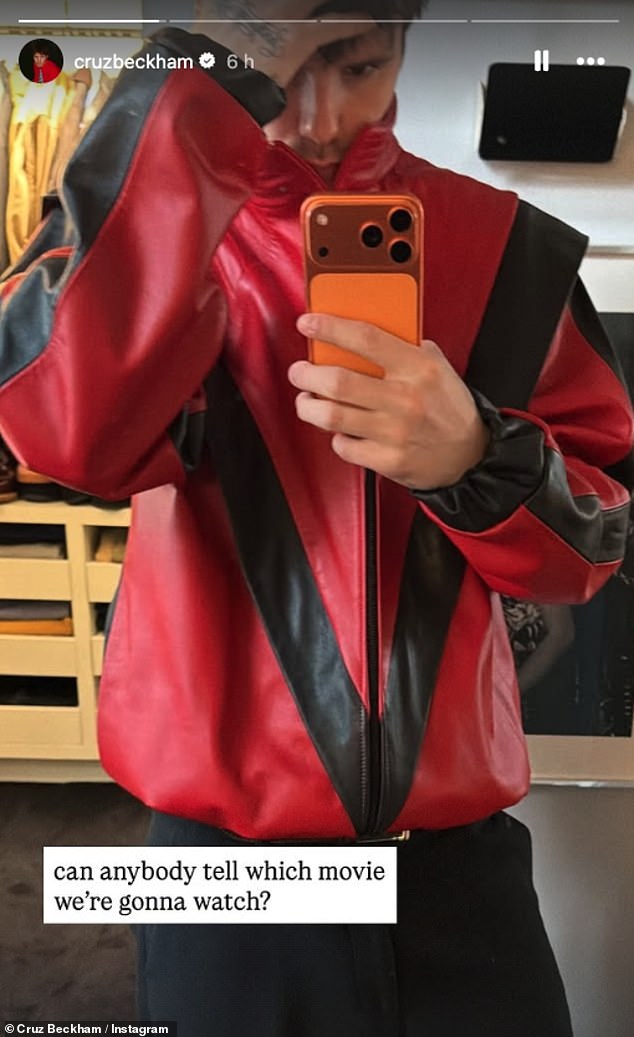 Showing his devotion to the singer was Cruz Beckham, who revealed he was headed to the cinema wearing a copy of the red leather jacket worn by Michael in the music video for his 1983 hit Thriller