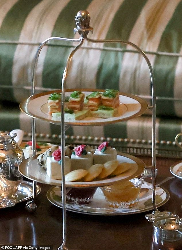 5. A three-tiered cake stand laden with treats