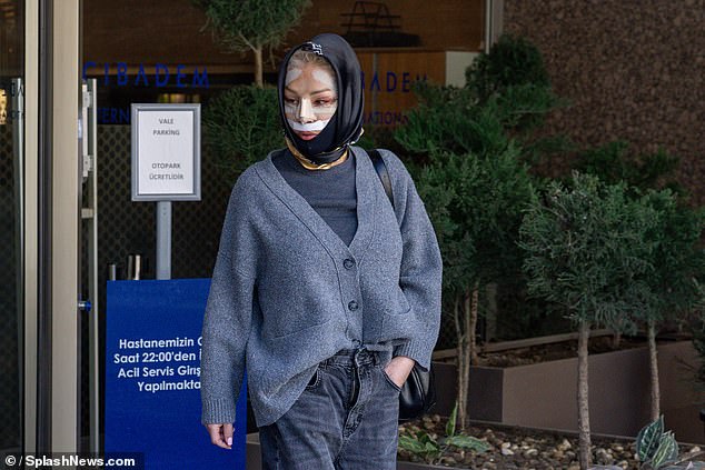 As she emerged from the Trio Clinic in Istanbul, Nadia, who lost 6st last year after having a gastro sleeve fitted, showcased the gruelling aftermath of the surgery