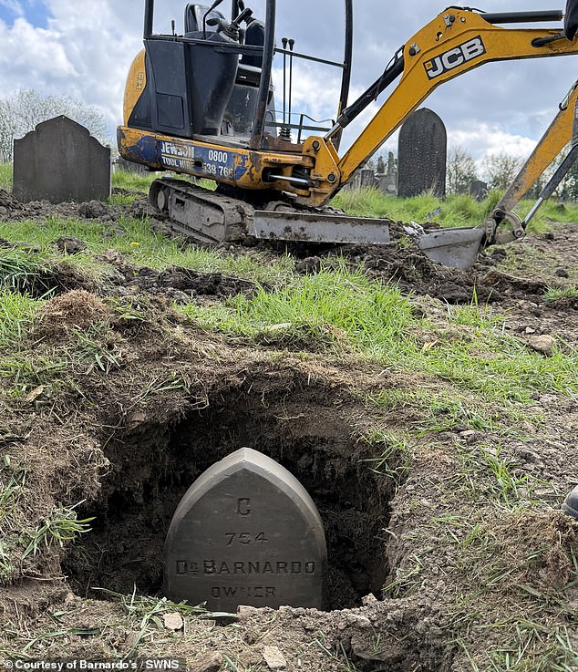 The group also excavated the area revealing a headstone marked 'Dr. Barnardo' for the first time in around 100 years