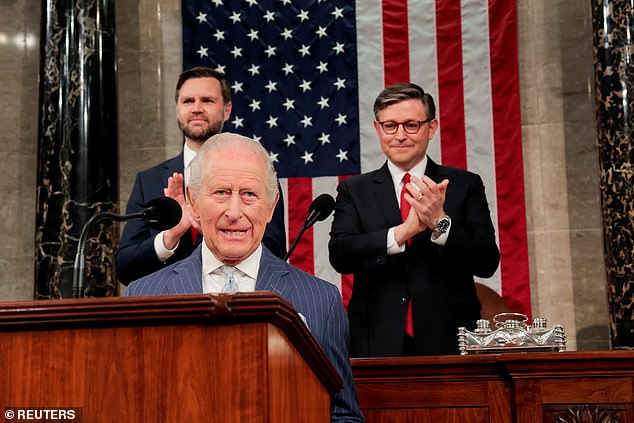 The monarch spoke of his 'pride' his own service in the Royal Navy, and emphasised how the US and UK have stood together through moments that have defined the countries'