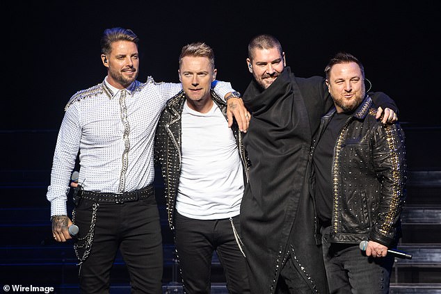 Boyzone will perform a one-off show in London on Saturday June 6 where they will pay tribute to Stephen (L-R Keith Duffy, Ronan Keating, Shane Lynch and Mikey Graham in 2019)