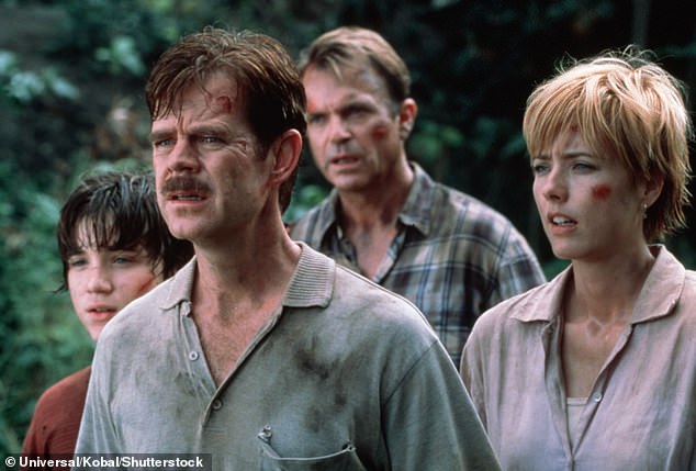 Neill in Jurassic Park III (2001) alongside Trevor Morgan, William H. Macy, and Tea Leoni (left to right)