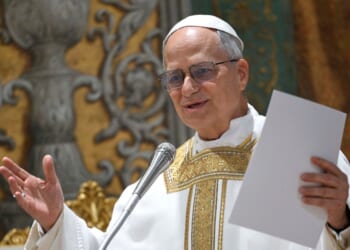 Pope Leo XIV presides over Mass with cardinals in the Sistine Chapel at the conclusion of the Conclave on May 9, 2025, in Vatican City, Vatican.