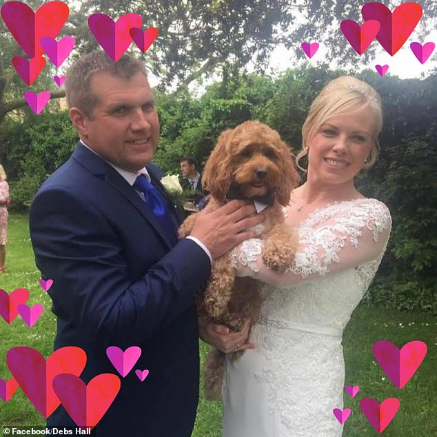 Thorlby-Hall, pictured with her husband on their wedding day, spent £27,000 on the Postcode Lottery, £28,000 on Amazon, £87,000 at Next and gifted £240,000 to her husband and son