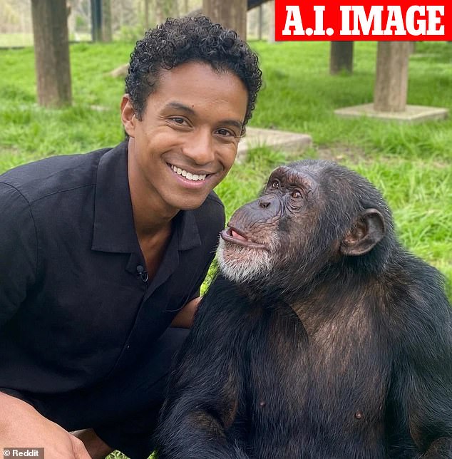 An A.I.-generated image has filtered through the internet and shows Jackson's nephew posing with the chimp (seen above)