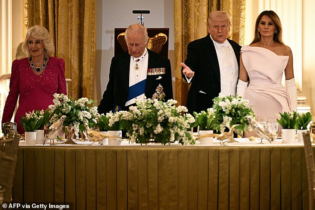 Amidst the floral elegance of a White House East Room transformed into a lush English garden, the evening's diplomatic focus shifted sharply toward global security