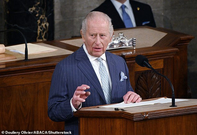 Charles spoke for about 20 minutes to Congress Tuesday afternoon, marking the 250th anniversary of American independence from Britain with gratitude that the two countries united to build 'one of the most consequential alliances in human history'
