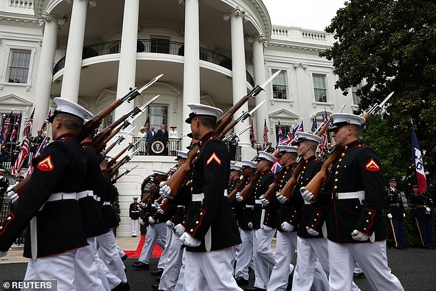 The American leader spoke passionately about the bonds between the two nations as he staged a ceremonial military welcome