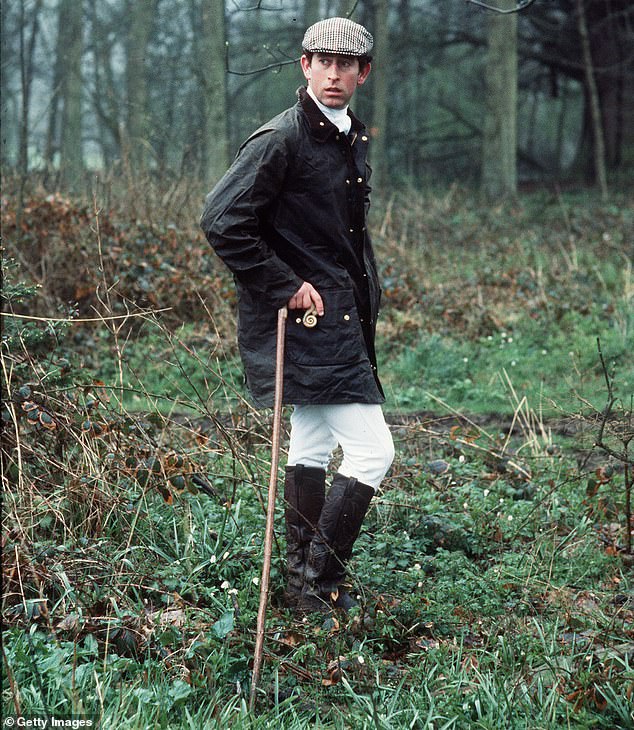A 29-year-old Prince Charles is seen inspecting the countryside during a hunt in Cirencester in 1978. Trump joked today that his mother had found the young prince 'cute'