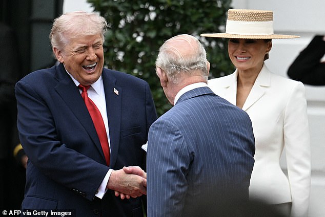 US President Donald Trump and First Lady Melania Trump greet King Charles III today