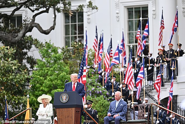 The King gave a wide-ranging speech on the South Lawn, in which he joked about the 'British' weather in Washington DC and praised both countries